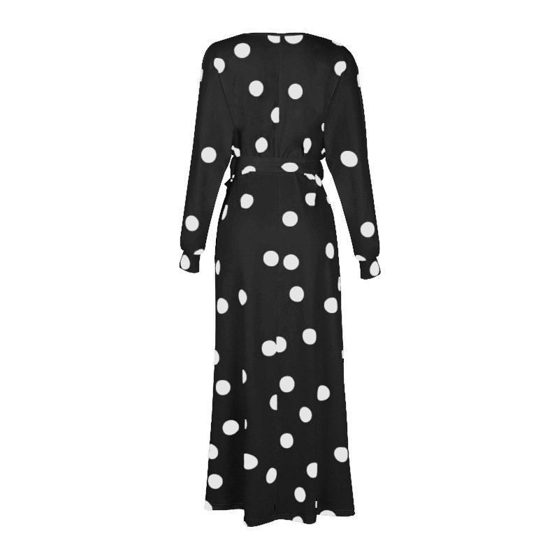 Polka Dot Print Long Sleeve V Neck Off Shoulder Dress - Image 15