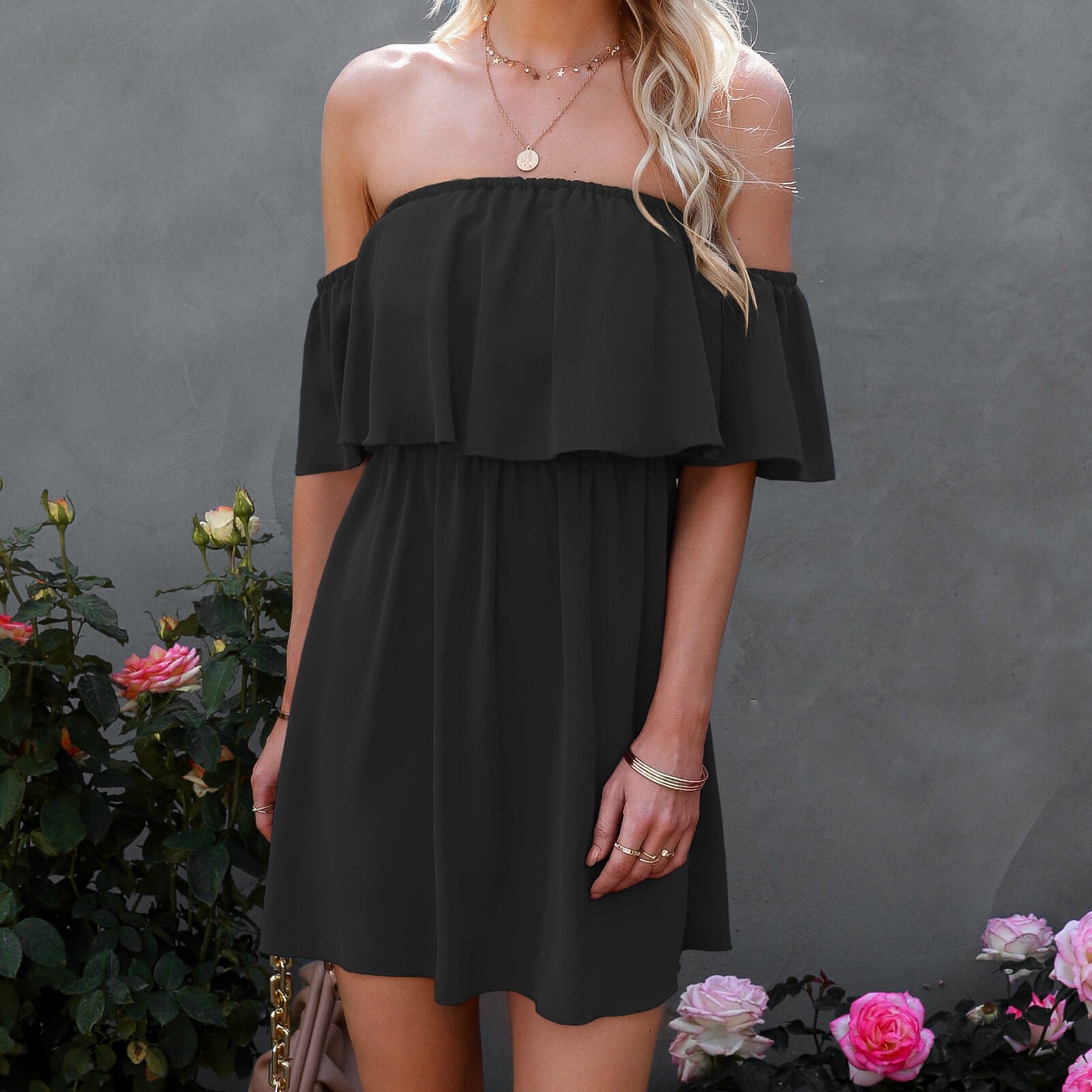 Off-the-shoulder One-shoulder Ruffle Dress - Image 2