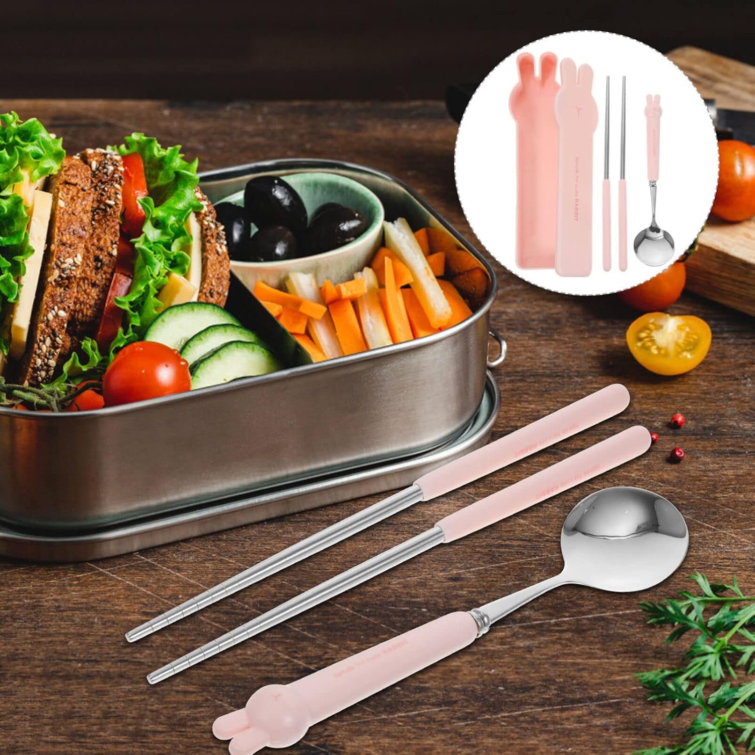 1 Set Reusable Silverware Reusable Camping Silverware Chinese Chopstick Travel Utensils With Case Travel Chopsticks Spoons Silverware Spoon Fork Pp White Stainless Steel Student - Image 6