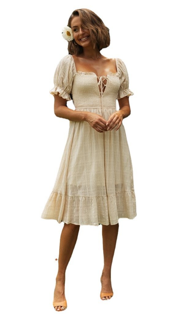 Fashion Tie Back Ruffle Sleeve Midi Dress - Image 3