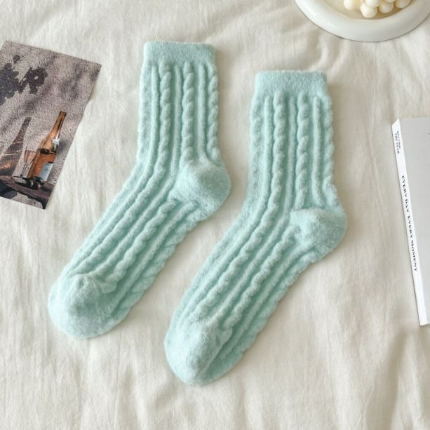 Thick Solid-color Mid-calf Cotton Socks For Women - Image 8