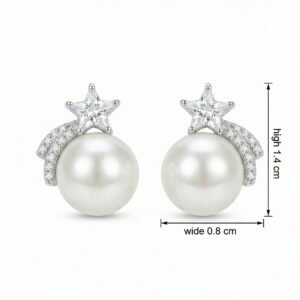 925 Sterling Silver Elegant Celestial Pearl Earrings with Sparkling Star and Shooting Tail Design