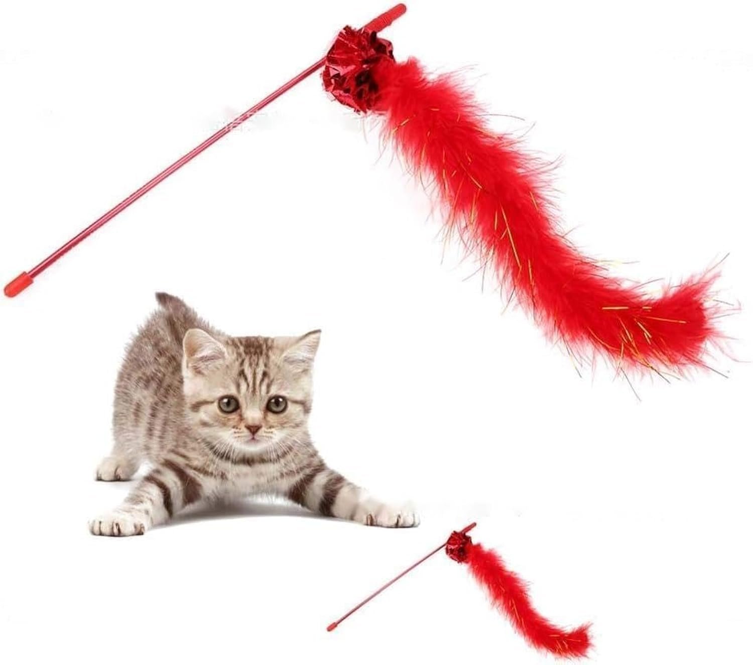 Purple Cat Teasing Stick Toy Interactive Stick Sparkly Feather Boa With Crinkle Ball Tease Cat Rod Funny Cute Pet Supplies For Cat Training Indoor Cats Cat Toys Interactive For Indoor Cats - Image 5