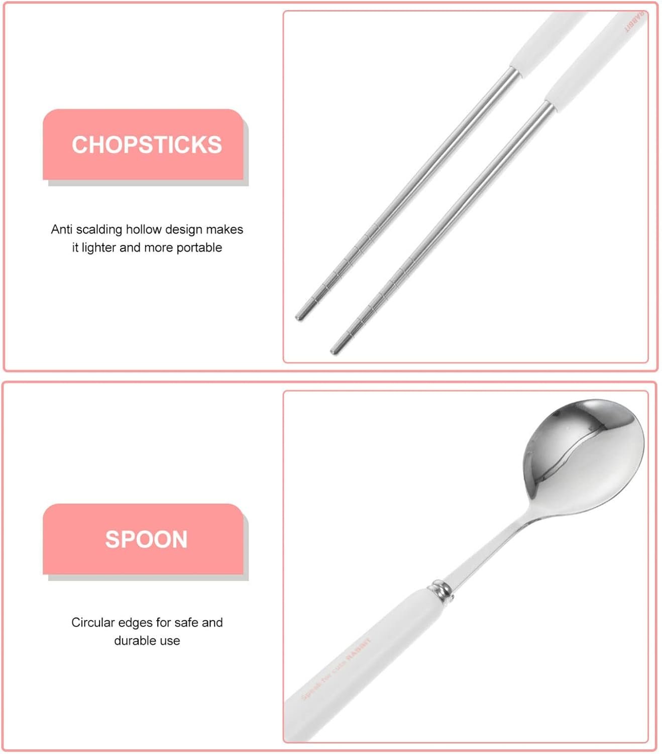 1 Set Reusable Silverware Reusable Camping Silverware Chinese Chopstick Travel Utensils With Case Travel Chopsticks Spoons Silverware Spoon Fork Pp White Stainless Steel Student - Image 5
