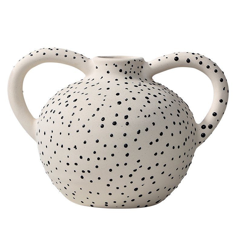 Modern Minimalist Hand-Painted Striped Ceramic Vase With Two Handles - Image 6