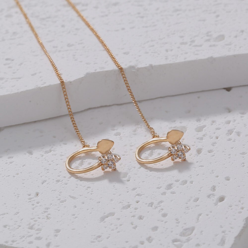 Extra Long Tassel Ear Thread Pentagonal Irregular Geometric Diamond Ear Clip Earrings - Image 2