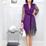 V-neck stitching polka-dot slit dress