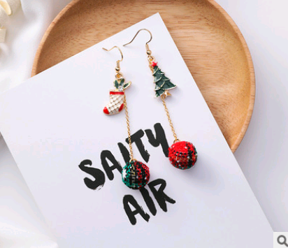 Christmas earrings holiday gift personality Santa Claus gift tree hair ball cane candy fashion earrings - Image 3