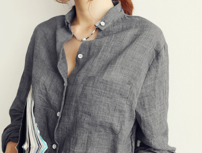 Long-sleeved cotton and linen shirt Slim linen literary loose thin shirt - Image 4