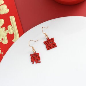 Fashionable Chinese Style Asymmetrical Chinese Red Earrings