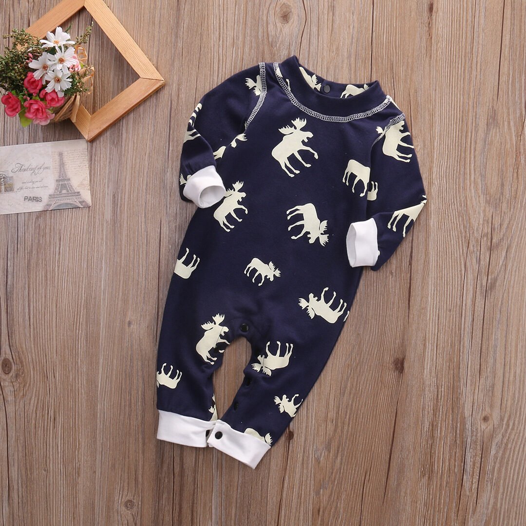 Infant Children's Clothing Cotton Long-sleeved Fawn Print Jumpsuit - Image 2