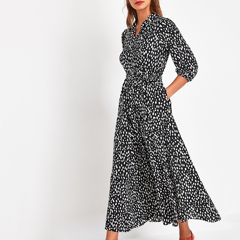 Polka dot print lace-up pocket dress - Image 2