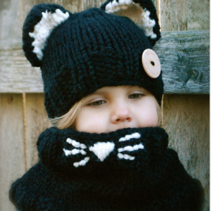 Knit hat children's animal cat ears set hat hand-knitted warm neck bonnet