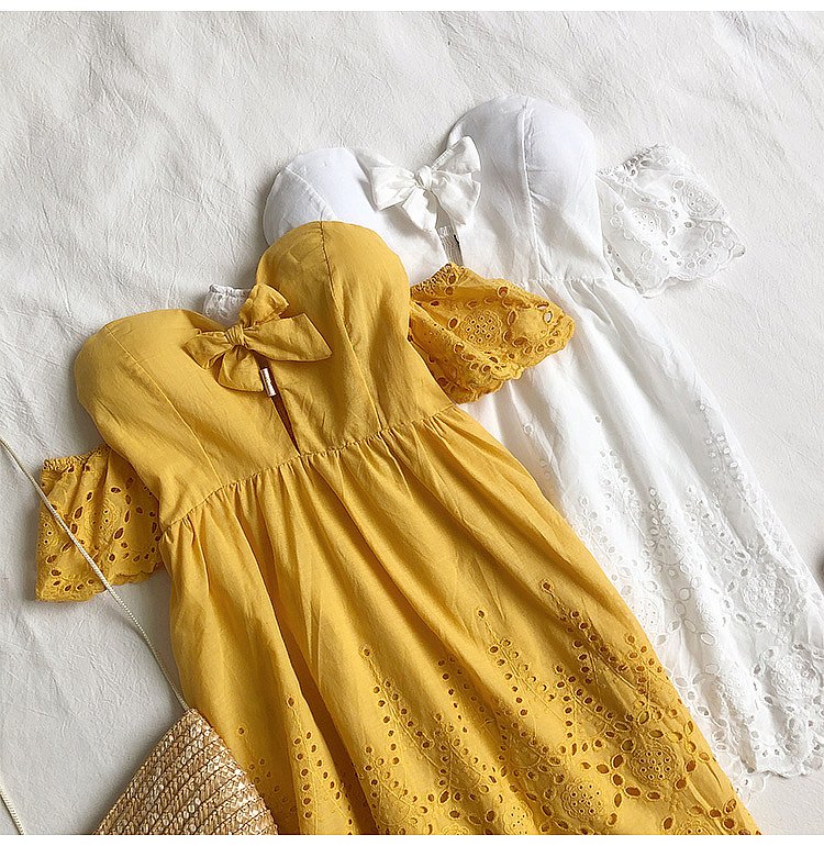 V-neck flared sleeve hollow lace dress - Image 10