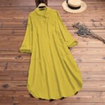 Elegant Solid Color Slit Dress Long Shirt Dress
