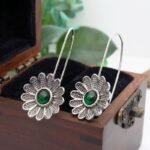 Ancient Silver Lotus Emerald Earrings