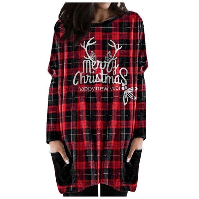 Autumn Christmas Check Print Long Sleeve T-shirt - Image 2