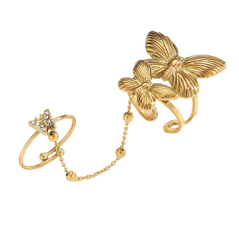 Retro Stainless Steel Ring Butterfly Flower Chain - Image 5
