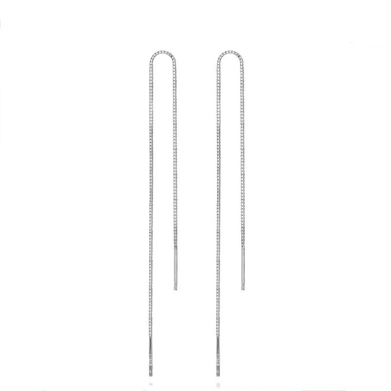 Long simple tassel silver earrings