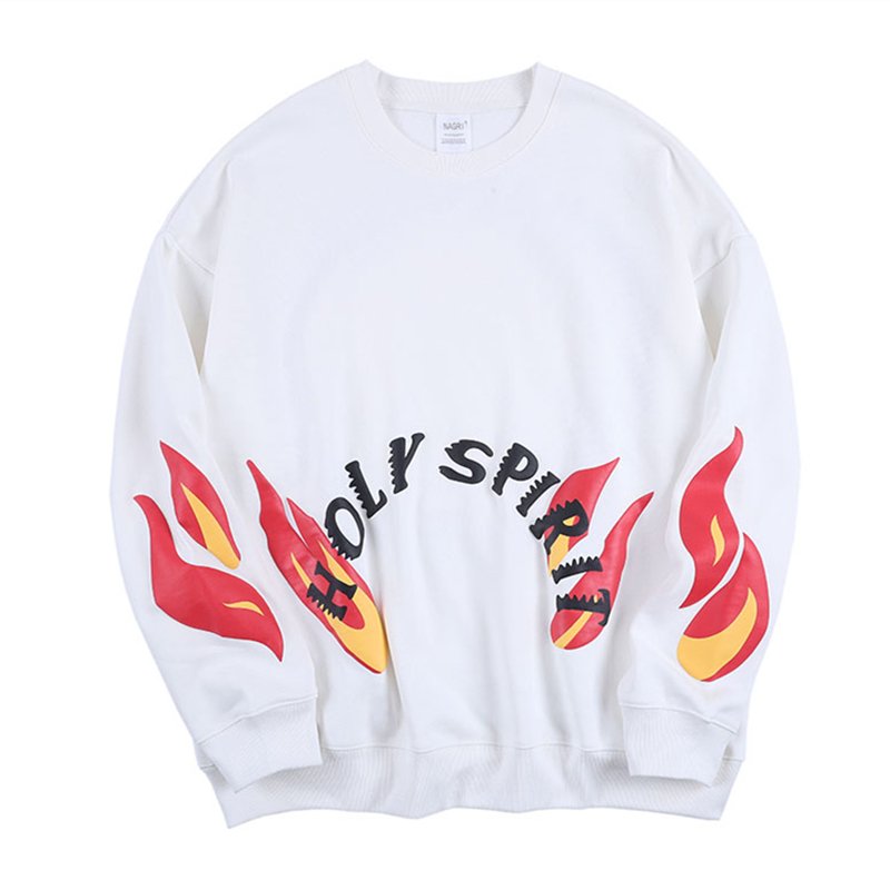 Men's crew neck sweatshirt with flame letter print