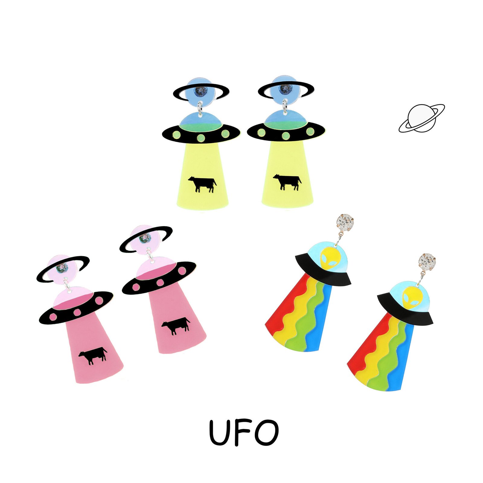 UFO Spaceship Alien Exaggerated Funny Earrings - Image 2