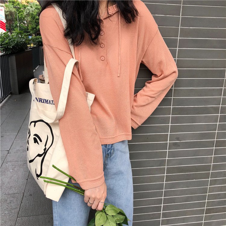 Korean Ins With The Simple Paragraph Female Print Canvas Bag Shoulder Bag Wild Outer Pocket Literary Cloth Bag - Image 3