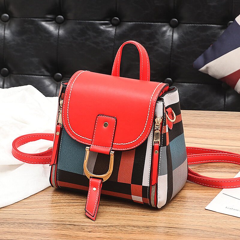 Dual-purpose plaid small backpack