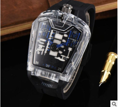 Fashion hollow ghost head silicone belt quartz men's watch imitation mechanical watch - Image 5