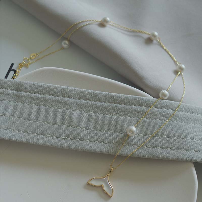 Pearl Dolphin Tail Long Necklace Short Sweater Chain - Image 3