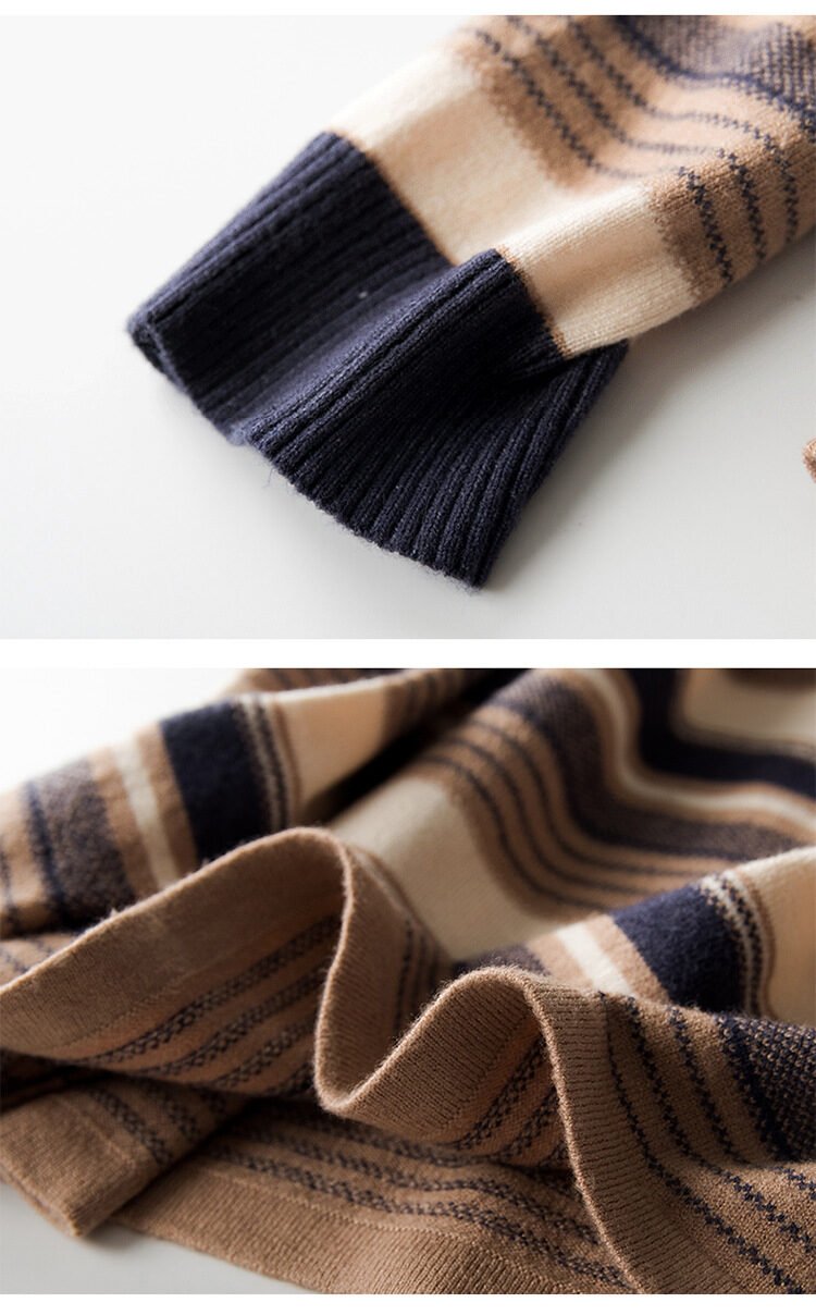 Turtleneck Women's Pile Of Stripes With Backing Knitwear - Image 2