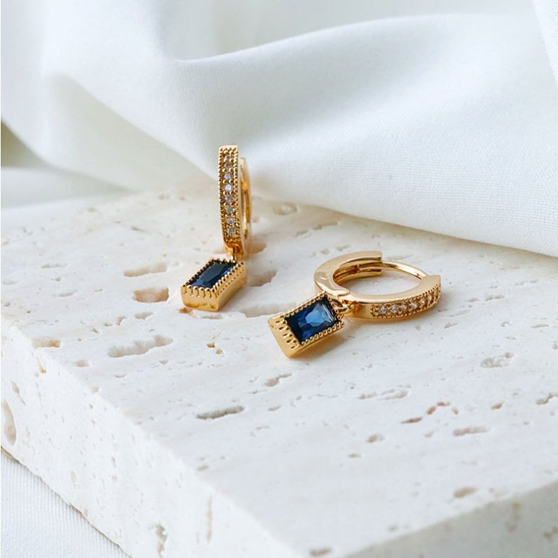 Temperament all-match blue zircon square earrings - Image 2