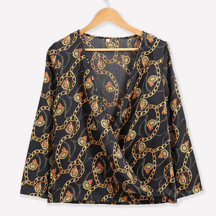 Metal chain printed long sleeves