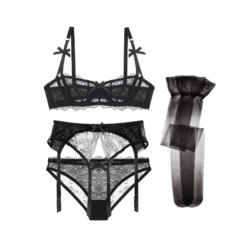 Half Cup Lace 4-piece Bra Set