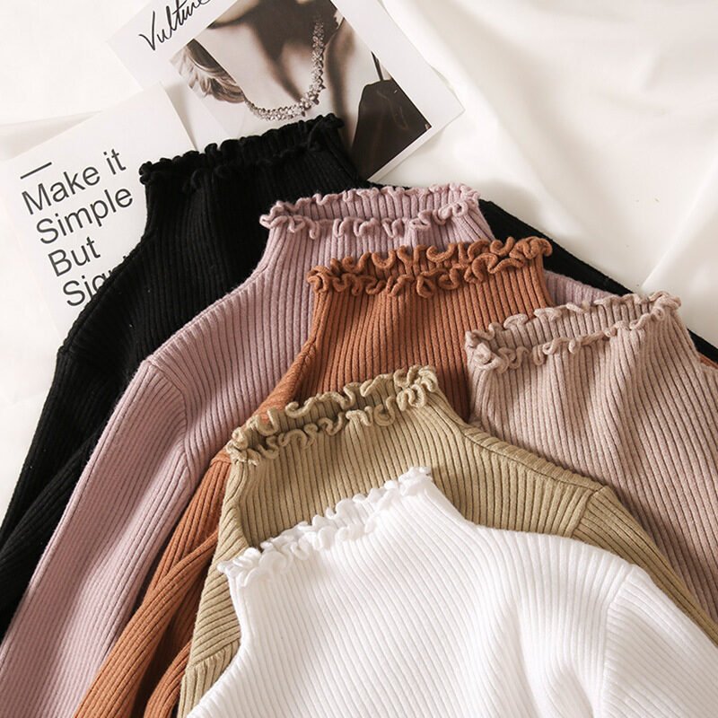 Slim turtleneck long sleeve sweater