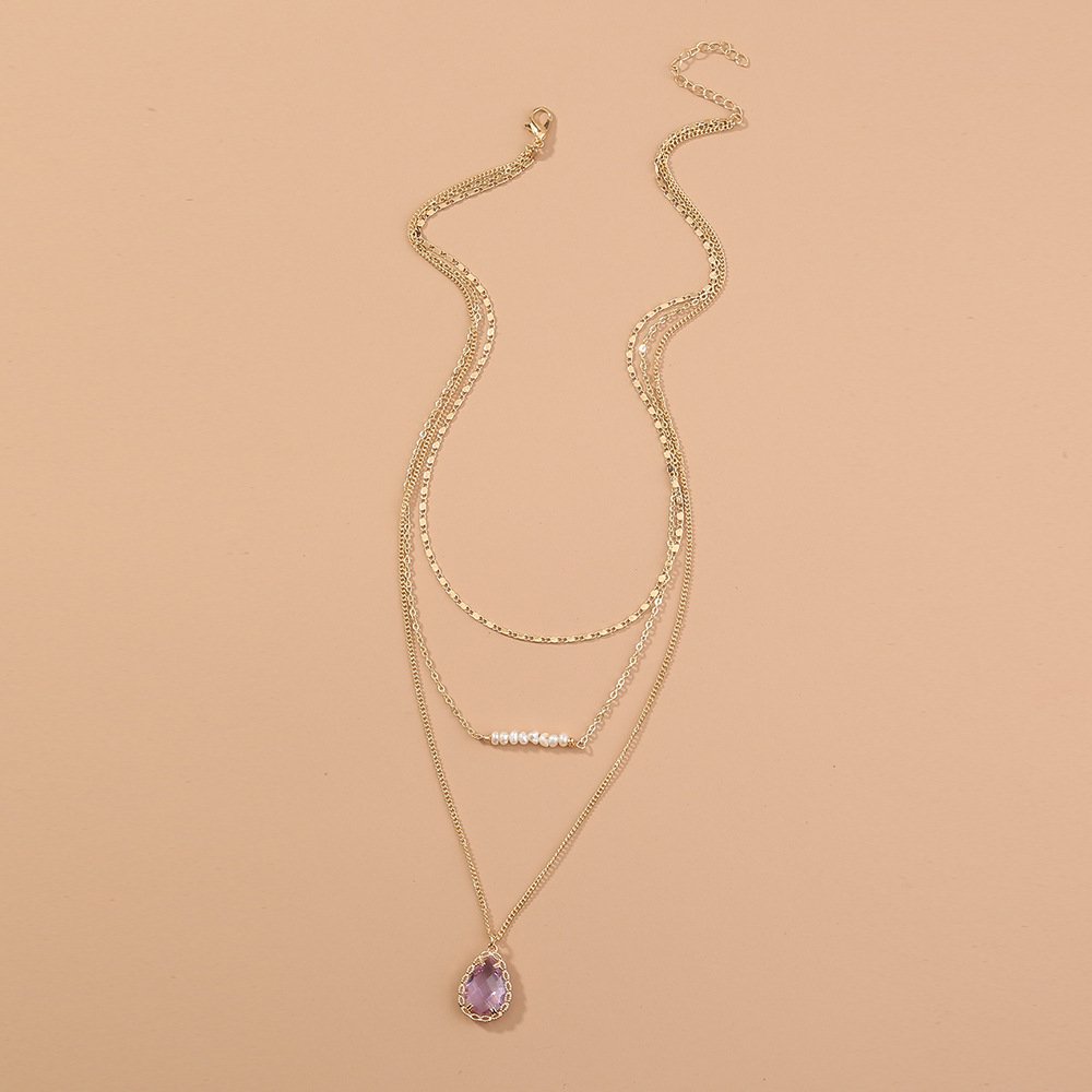 Natural fresh water rice bead Zircon multi-layer copper necklace - Image 3
