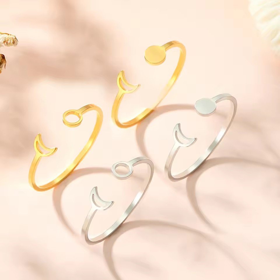 Star And Moon Ring Stainless Steel Adjustable