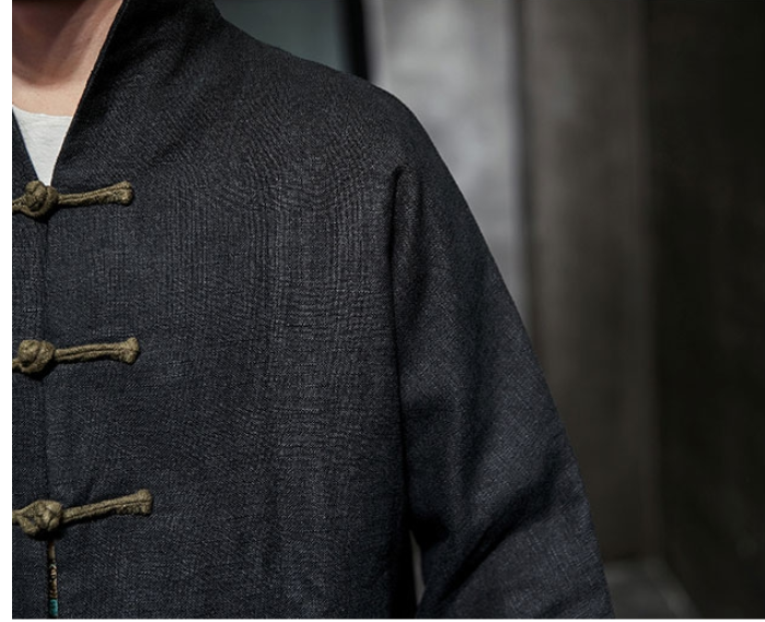 Contrast color buckle cotton and linen jacket - Image 7