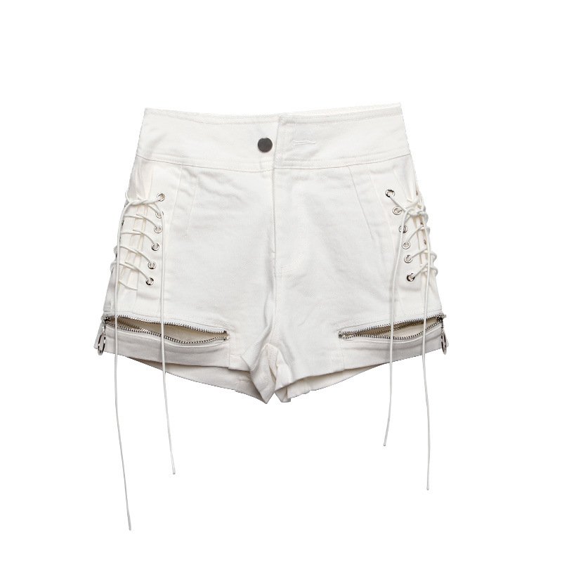 new summer high waist denim shorts female a word was thin with zipper wide leg hot pants - Image 3
