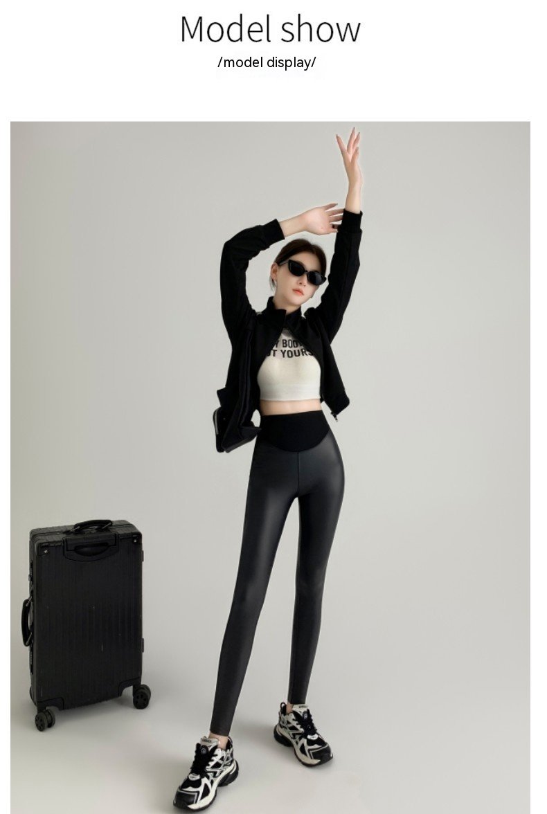 New Autumn And Winter Stretch Tight Leather Pants Pu Matte Thin Velvet Weight Loss Pants Leggings - Image 4