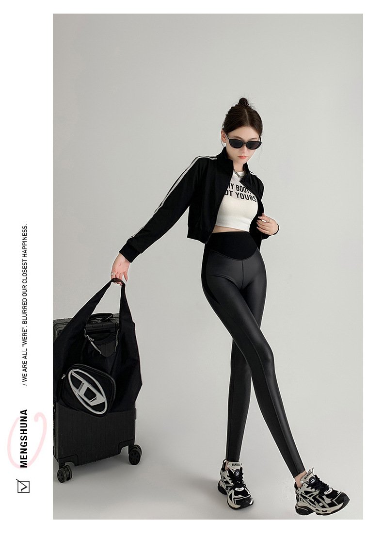 New Autumn And Winter Stretch Tight Leather Pants Pu Matte Thin Velvet Weight Loss Pants Leggings - Image 9