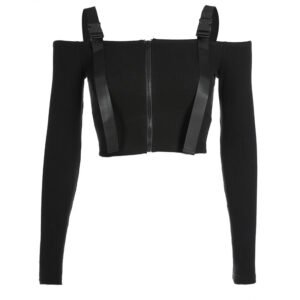 One-shoulder zipper strap t-shirt
