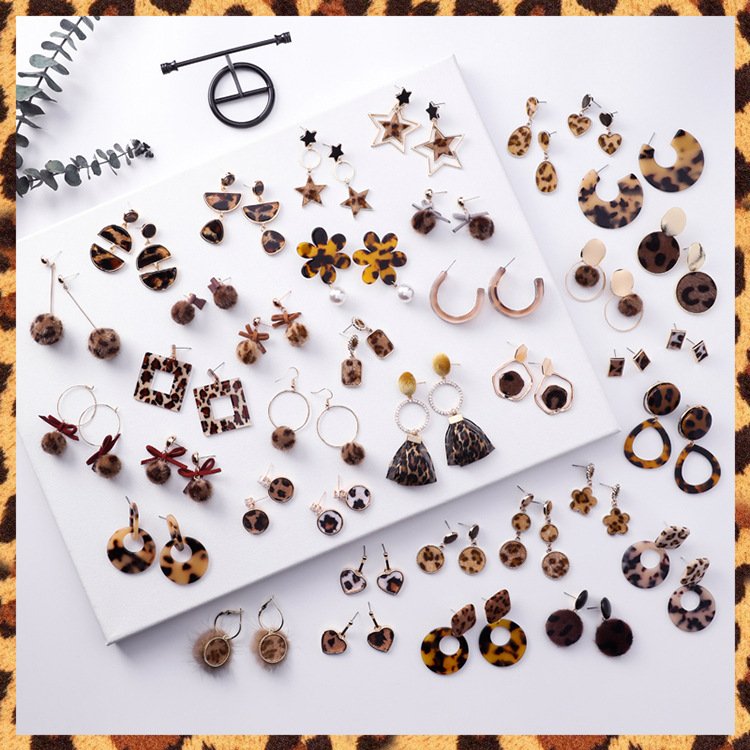 Korean fashion sexy leopard earrings exaggerated personality temperament earrings for round face with thin face earrings