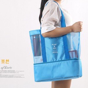 Hand-held one-shoulder thermal insulation bag double-deck picnic bag sports grid receives ice-packed ice-packed bag receives thermal insulation bag