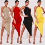 Women's irregular dress with suspenders