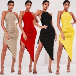 Women's irregular dress with suspenders