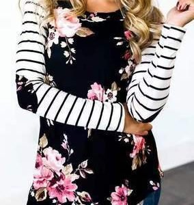 Women's Knitted Striped Print Contrast Top