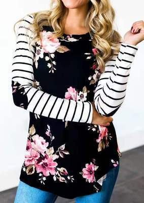 Women's Knitted Striped Print Contrast Top