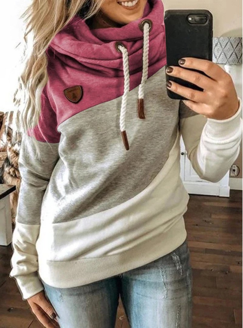 Women's Stitching Hooded Fleece Loose Sweater - Image 4