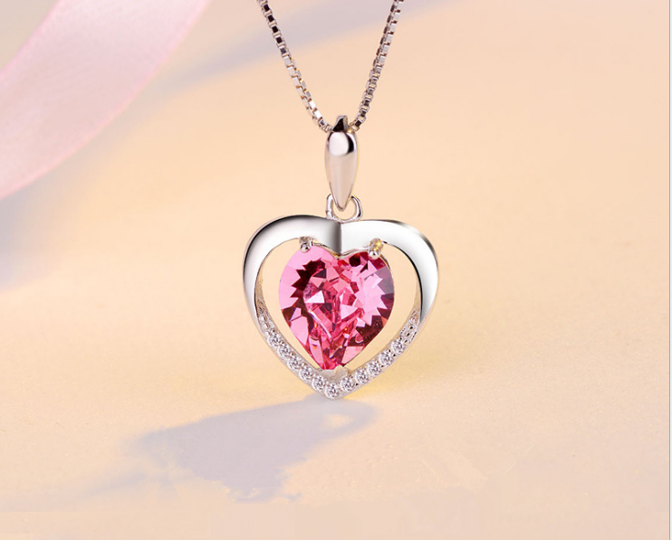 925 sterling silver my heart eternal necklace jewelry crystal pendant - Image 3