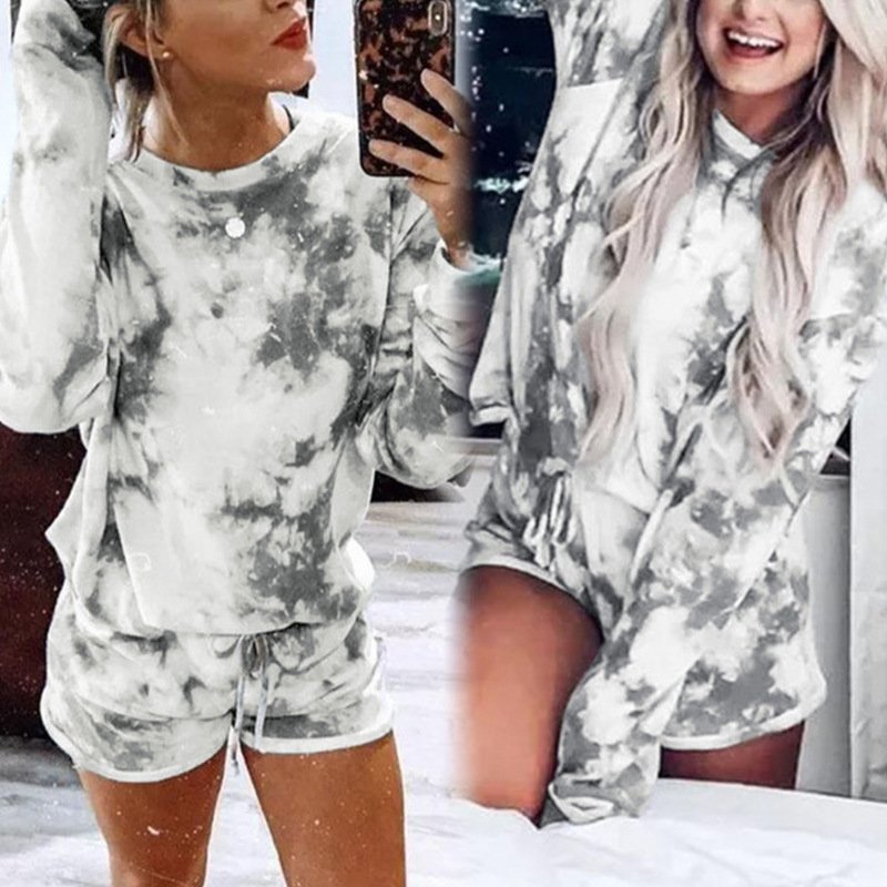 Tie-Dye Printed Long-Sleeved Round Neck Casual Home Set - Image 2